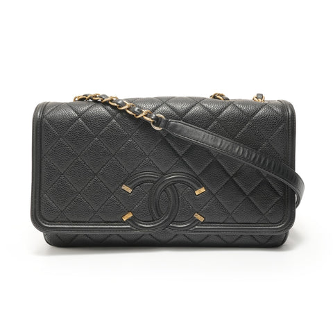 CHANEL Item No. 22: Caviar Skin Filigree Chain Shoulder Bag black WS27634