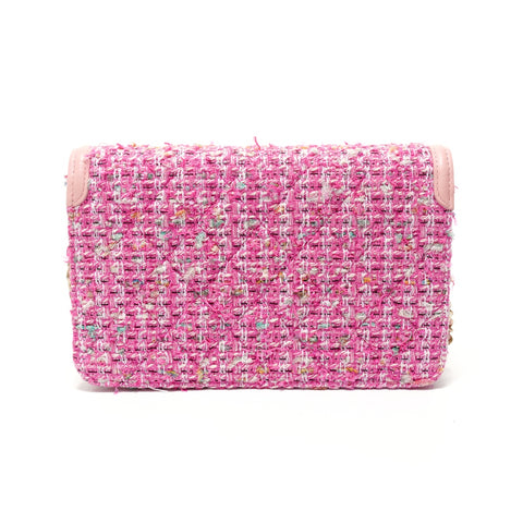 CHANEL Item #27: Filigree Tweed Chain Wallet Shoulder Bag pink WS27639
