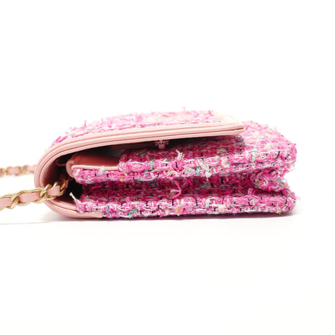CHANEL Item #27: Filigree Tweed Chain Wallet Shoulder Bag pink WS27639