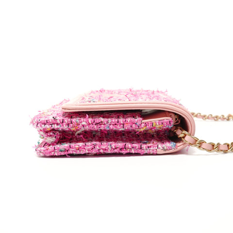CHANEL Item #27: Filigree Tweed Chain Wallet Shoulder Bag pink WS27639