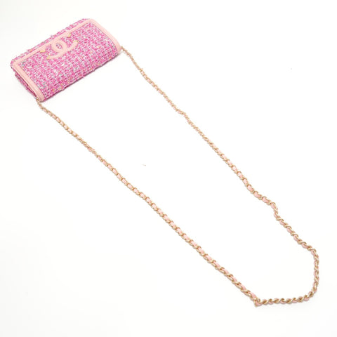 CHANEL Item #27: Filigree Tweed Chain Wallet Shoulder Bag pink WS27639