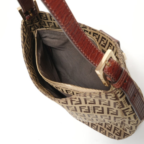 FENDI Mamma Zucchino Canvas Shoulder Bag Brown WS27643