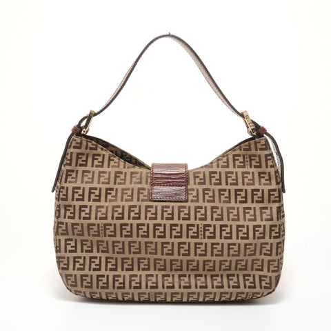 FENDI Mamma Zucchino Canvas Shoulder Bag Brown WS27643