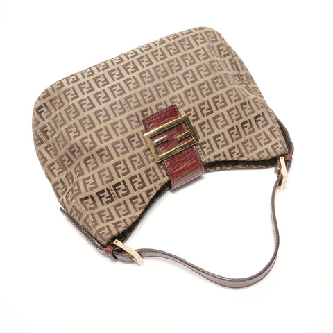 FENDI Mamma Zucchino Canvas Shoulder Bag Brown WS27643
