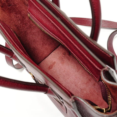 CELINE Luggage Nano Shopper 2-way Leather Handbag Red WS27649