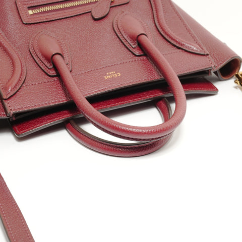 CELINE Luggage Nano Shopper 2-way Leather Handbag Red WS27649