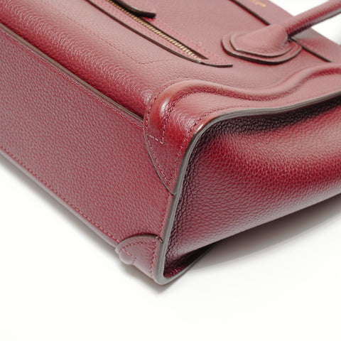 CELINE Luggage Nano Shopper 2-way Leather Handbag Red WS27649