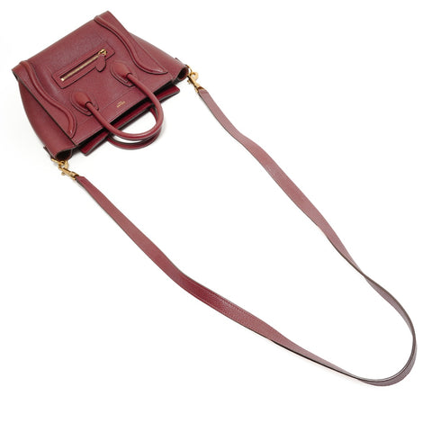 CELINE Luggage Nano Shopper 2-way Leather Handbag Red WS27649