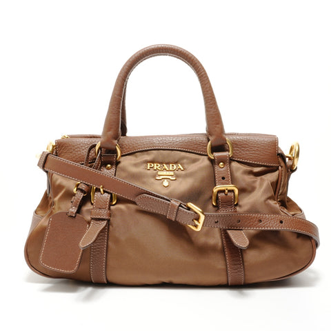 PRADA Nylon Leather 2-way Handbag Brown WS27652