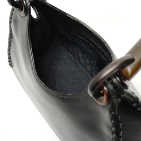 GUCCI Wood handle Shoulder Bag black WS27655