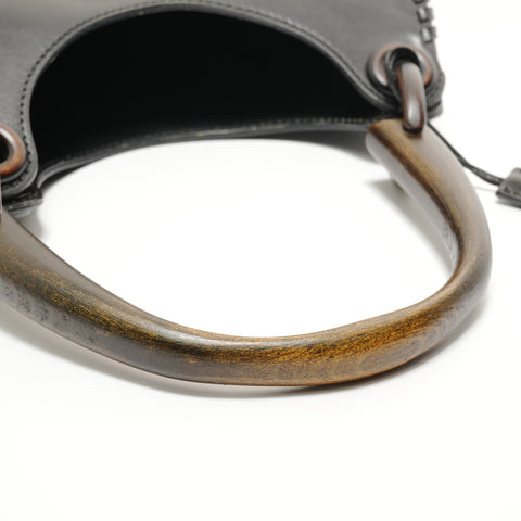 GUCCI Wood handle Shoulder Bag black WS27655