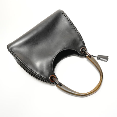 GUCCI Wood handle Shoulder Bag black WS27655