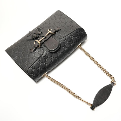 GUCCI GG Shima Emily Leather Horsebit Shoulder Bag black WS27656