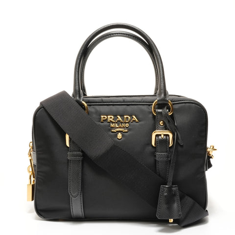 PRADA Nylon Saffiano 2way Handbag black WS27657