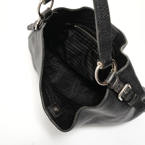 PRADA Leather logo one belt Shoulder Bag black WS27674