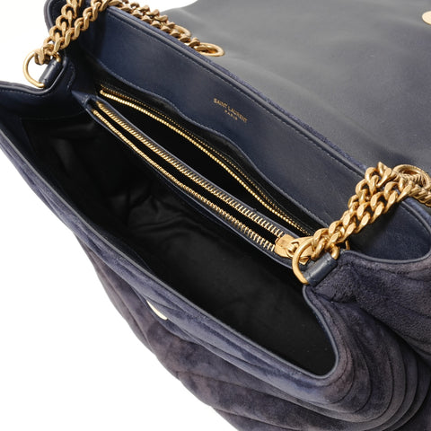 YVES SAINT LAURENT YSL Lulu Cassandra Suede Shoulder Bag Navy WS27676