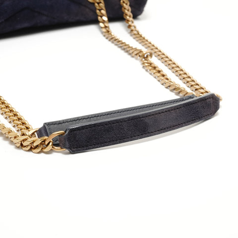 YVES SAINT LAURENT YSL Lulu Cassandra Suede Shoulder Bag Navy WS27676