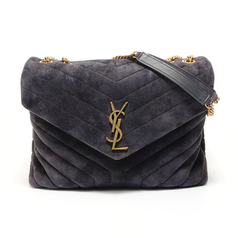 YVES SAINT LAURENT YSL Lulu Cassandra Suede Shoulder Bag Navy WS27676