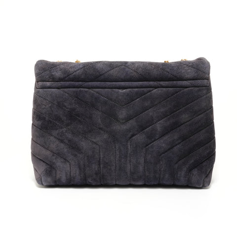 YVES SAINT LAURENT YSL Lulu Cassandra Suede Shoulder Bag Navy WS27676