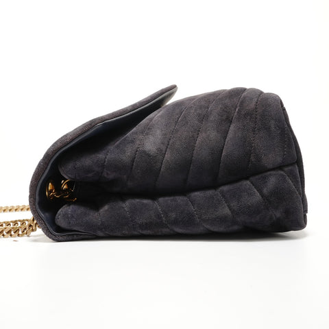 YVES SAINT LAURENT YSL Lulu Cassandra Suede Shoulder Bag Navy WS27676