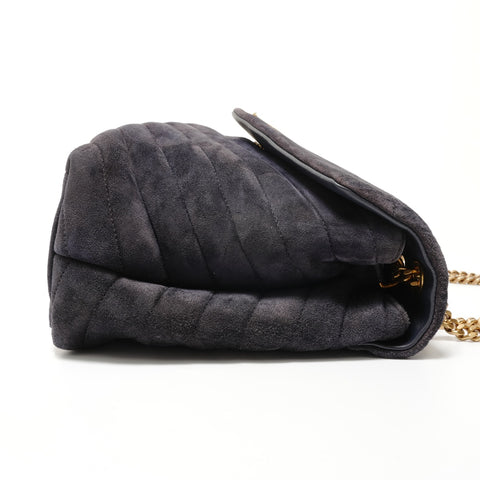 YVES SAINT LAURENT YSL Lulu Cassandra Suede Shoulder Bag Navy WS27676