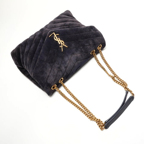 YVES SAINT LAURENT YSL Lulu Cassandra Suede Shoulder Bag Navy WS27676