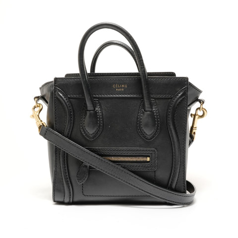 CELINE Luggage Nano Shopper 2-way Leather Handbag black WS27679