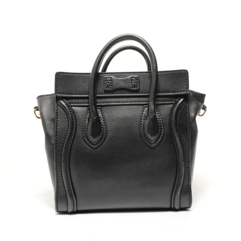 CELINE Luggage Nano Shopper 2-way Leather Handbag black WS27679