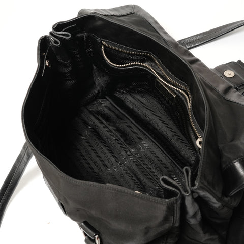 PRADA Nylon Leather Triangle Logo Buckle Shoulder Bag black WS27680