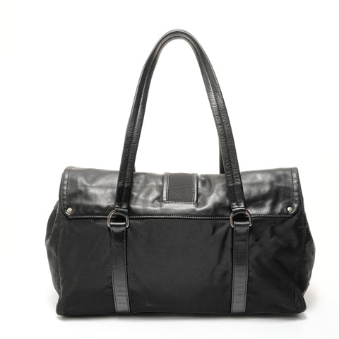 PRADA Nylon Leather Triangle Logo Buckle Shoulder Bag black WS27680