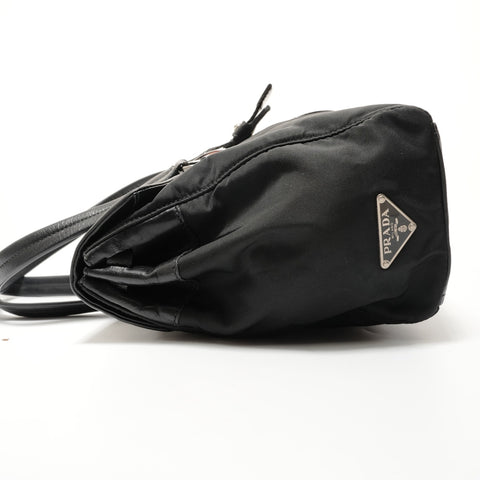 PRADA Nylon Leather Triangle Logo Buckle Shoulder Bag black WS27680