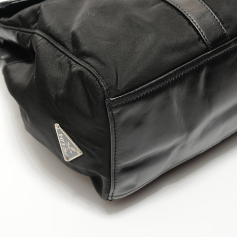 PRADA Nylon Leather Triangle Logo Buckle Shoulder Bag black WS27680