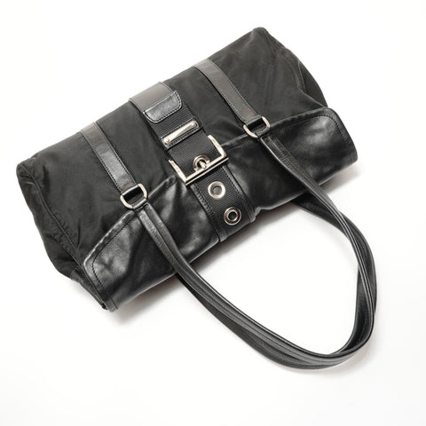 PRADA Nylon Leather Triangle Logo Buckle Shoulder Bag black WS27680