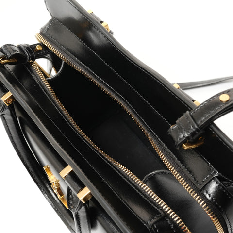 YVES SAINT LAURENT Leather YSL Logo Uptown Small 2-Way Bag Handbag black WS27682