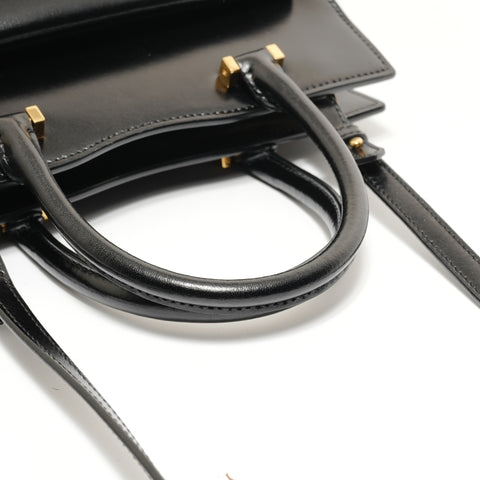 YVES SAINT LAURENT Leather YSL Logo Uptown Small 2-Way Bag Handbag black WS27682