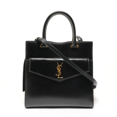 YVES SAINT LAURENT Leather YSL Logo Uptown Small 2-Way Bag Handbag black WS27682