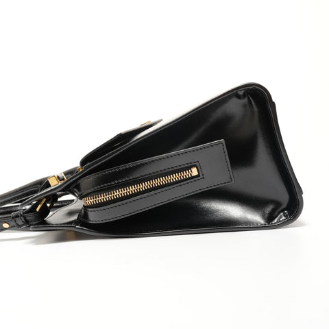 YVES SAINT LAURENT Leather YSL Logo Uptown Small 2-Way Bag Handbag black WS27682
