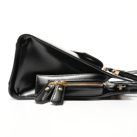 YVES SAINT LAURENT Leather YSL Logo Uptown Small 2-Way Bag Handbag black WS27682