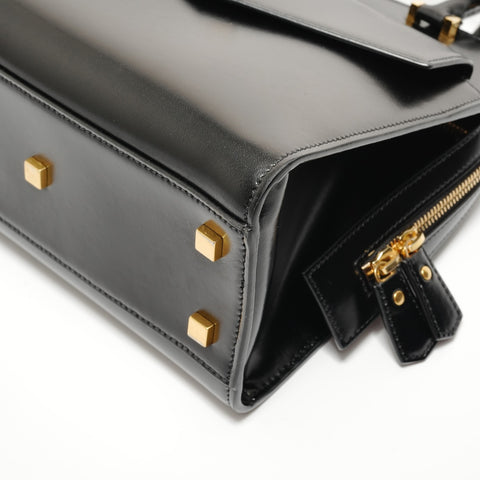 YVES SAINT LAURENT Leather YSL Logo Uptown Small 2-Way Bag Handbag black WS27682