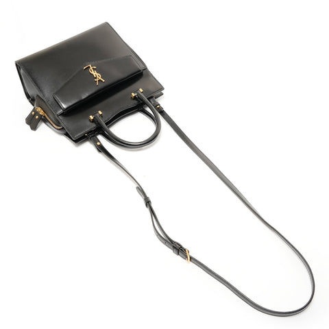 YVES SAINT LAURENT Leather YSL Logo Uptown Small 2-Way Bag Handbag black WS27682