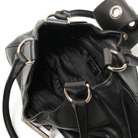 PRADA Leather Buckle Shoulder Bag black WS27684