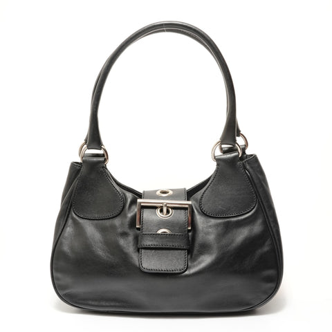 PRADA Leather Buckle Shoulder Bag black WS27684