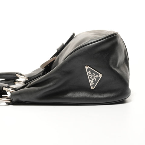 PRADA Leather Buckle Shoulder Bag black WS27684