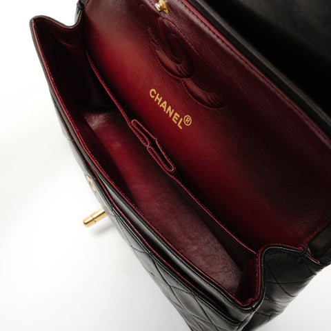 CHANEL Series 2, 1991-1994, Matelassé Chain, Lambskin, Double Flap Shoulder Bag black WS27697