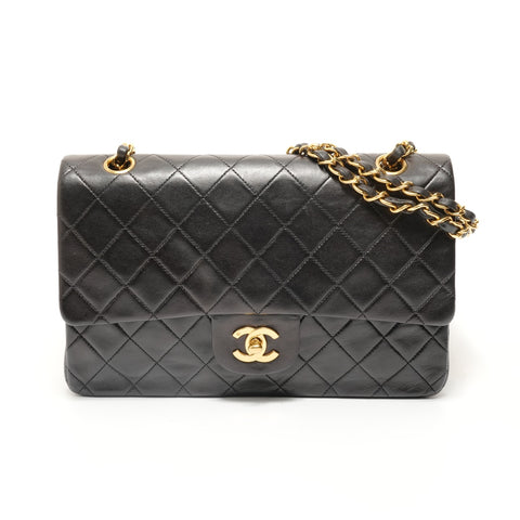 CHANEL Series 2, 1991-1994, Matelassé Chain, Lambskin, Double Flap Shoulder Bag black WS27697