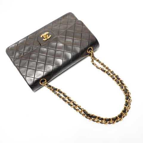 CHANEL Series 2, 1991-1994, Matelassé Chain, Lambskin, Double Flap Shoulder Bag black WS27697