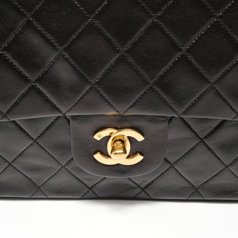 CHANEL Series 2, 1991-1994, Matelassé Chain, Lambskin, Double Flap Shoulder Bag black WS27697