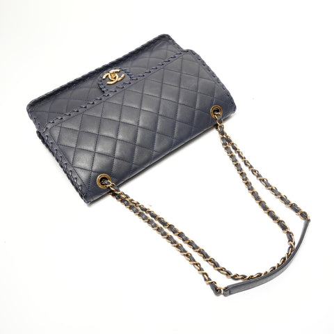 CHANEL Item No. 21, 2015-2016, Velvet Calf Matelass Shoulder Bag Navy WS27698