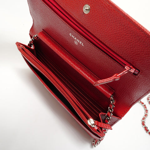 CHANEL No. 22 2016-2017 Caviar Skin Chain Wallet Matelasse Shoulder Bag Red WS27699