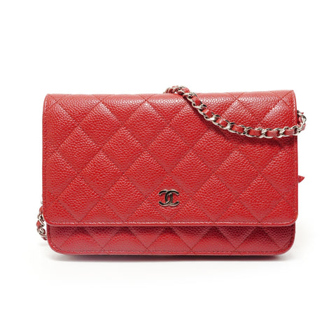 CHANEL No. 22 2016-2017 Caviar Skin Chain Wallet Matelasse Shoulder Bag Red WS27699